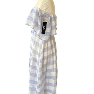 NWT Lulu’s Transatlantic Voyage MIDI Striped Off the Shoulder Dress Size Small